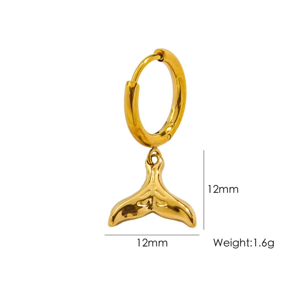 Single Tropical Summer Marine Pendant Earrings - Stainless Steel 14K Gold