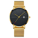 Calendar Thin Mens Watch Stainless Steel Mesh Band Quartz Wrist Watches Men Clock