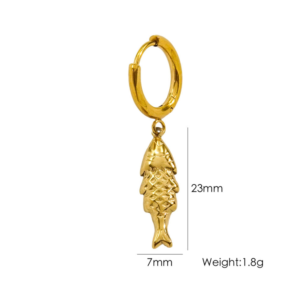 Single Tropical Summer Marine Pendant Earrings - Stainless Steel 14K Gold