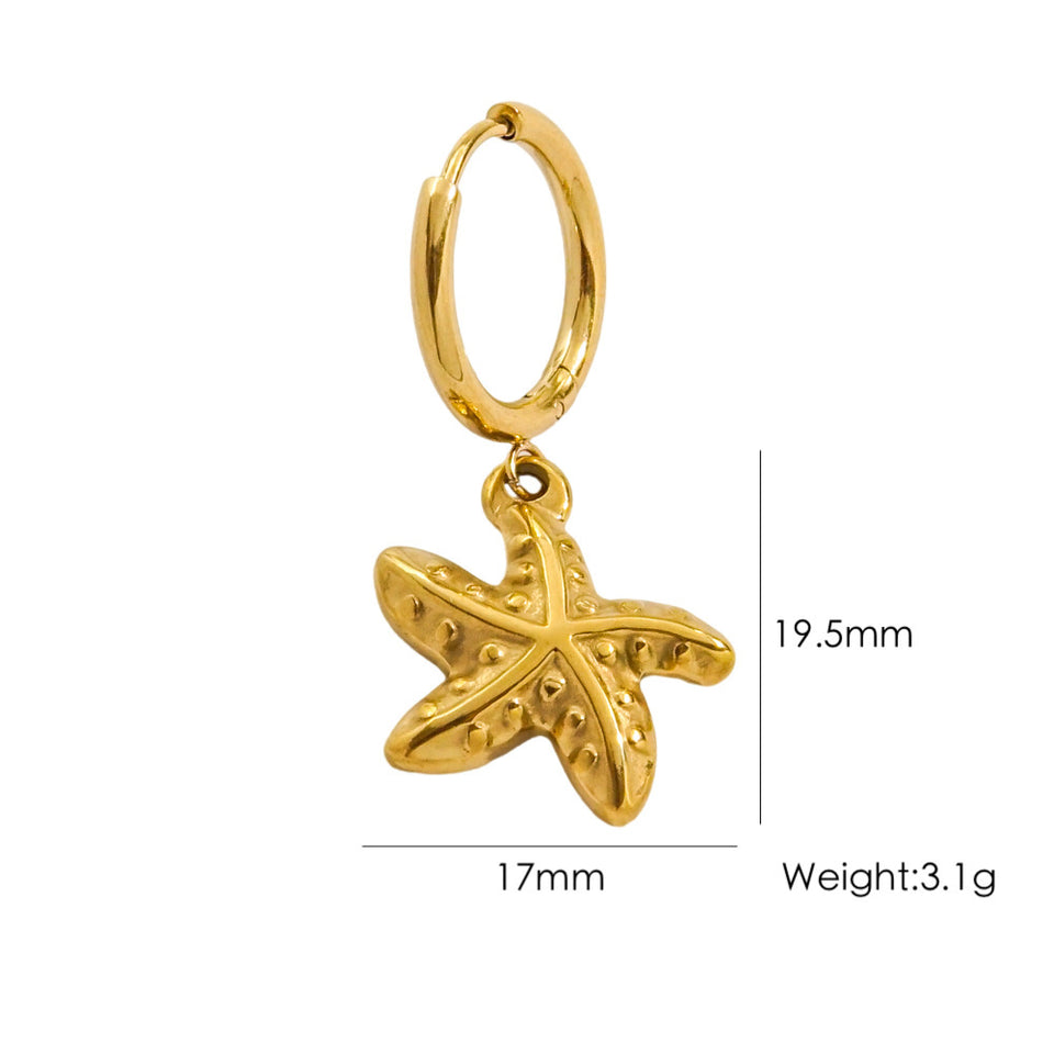 Single Tropical Summer Marine Pendant Earrings - Stainless Steel 14K Gold