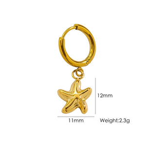 Single Tropical Summer Marine Pendant Earrings - Stainless Steel 14K Gold