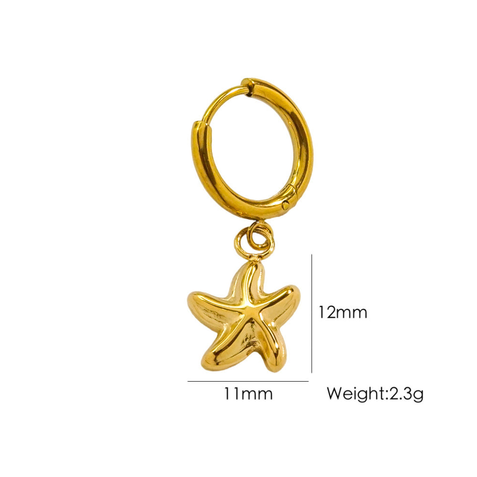 Single Tropical Summer Marine Pendant Earrings - Stainless Steel 14K Gold