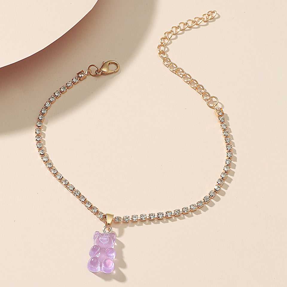 Creative Resin Bear Chain Rhinestone Anklet