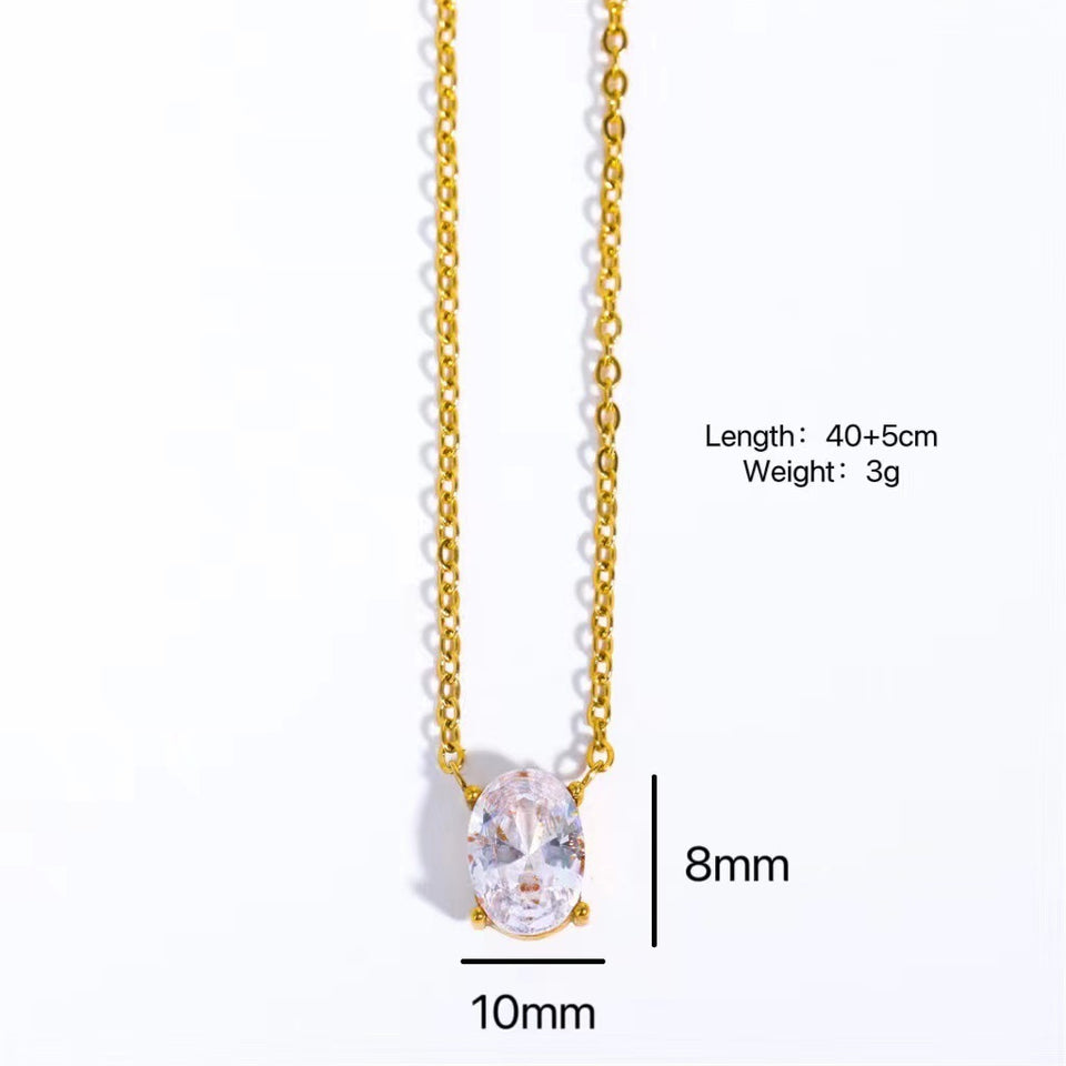 Oval Zircon or Round Zircon Pendant Necklace