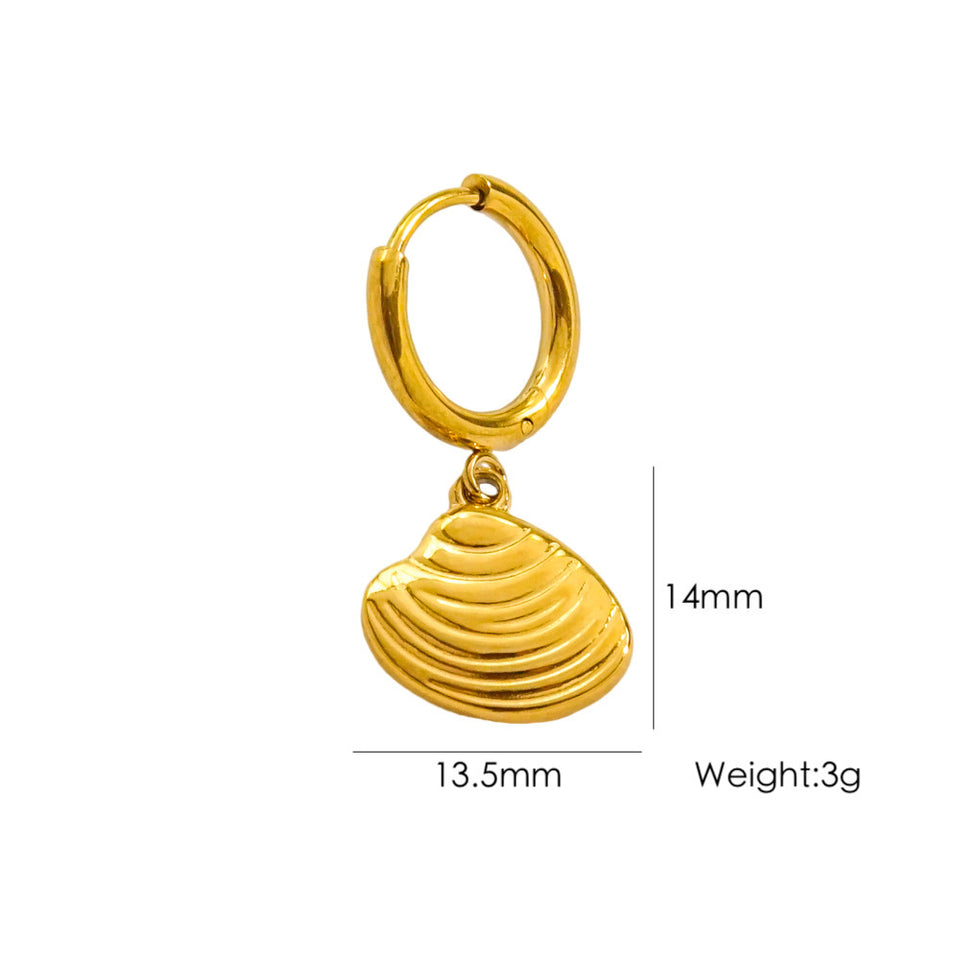 Single Tropical Summer Marine Pendant Earrings - Stainless Steel 14K Gold