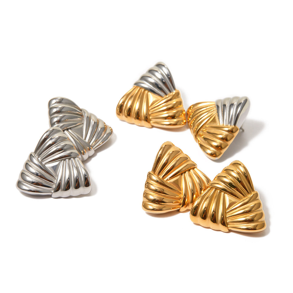 Woven Texture Triangular Earrings - 18k Gold Stainless Steel
