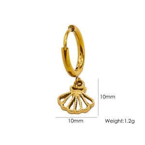 Single Tropical Summer Marine Pendant Earrings - Stainless Steel 14K Gold