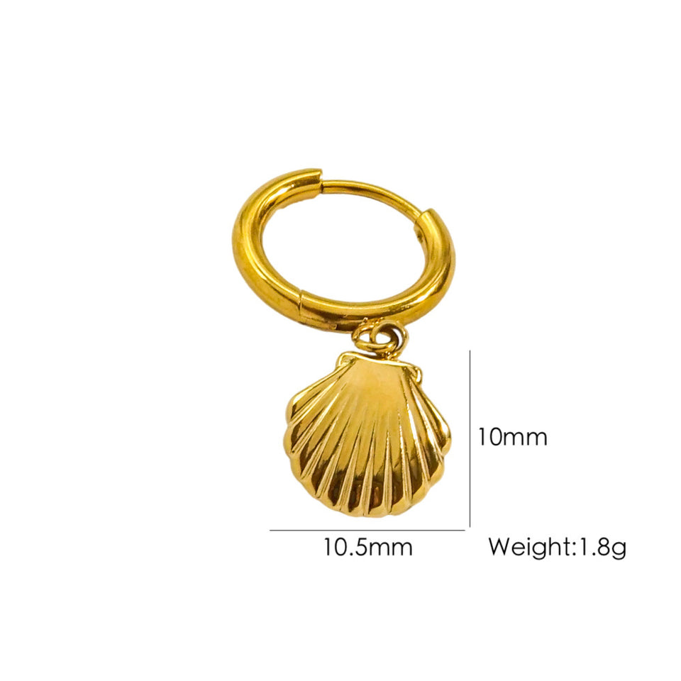 Single Tropical Summer Marine Pendant Earrings - Stainless Steel 14K Gold