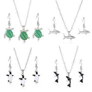 European And American Marine Life Necklace Earrings