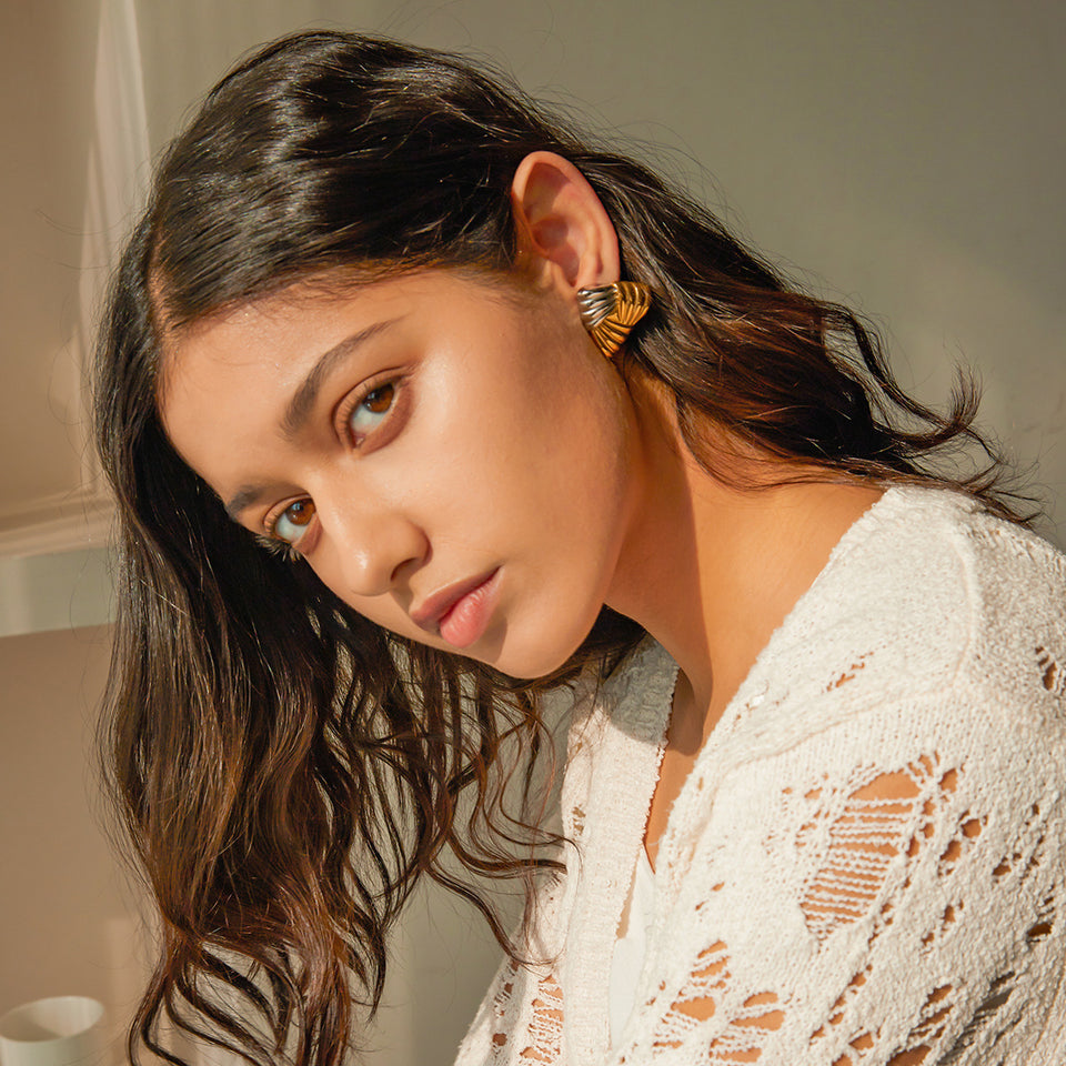 Woven Texture Triangular Earrings - 18k Gold Stainless Steel