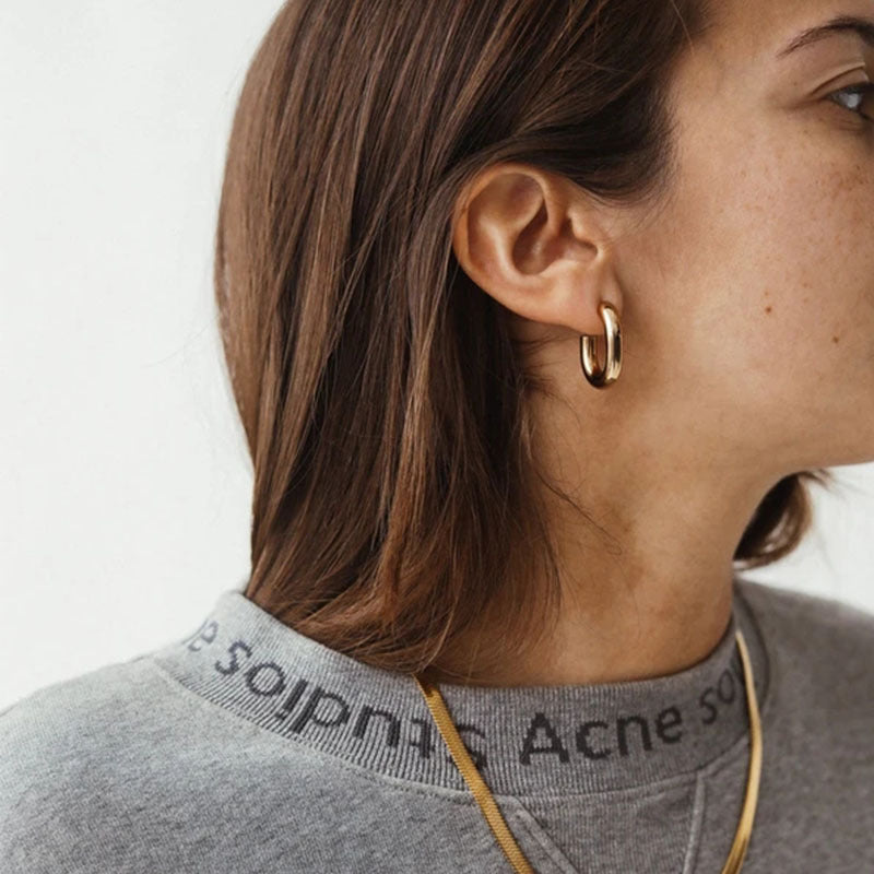 C- Shaped Earrings - 18K Gold Plated Stainless Steel