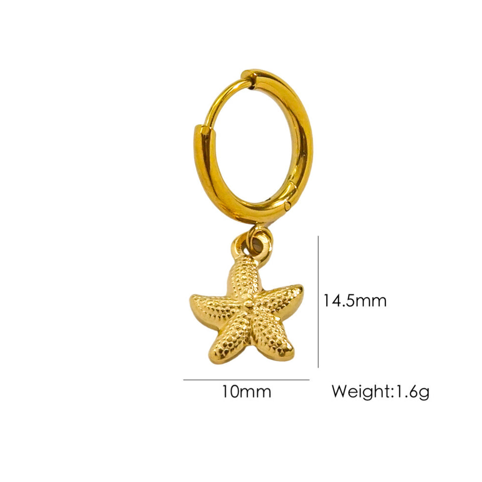 Single Tropical Summer Marine Pendant Earrings - Stainless Steel 14K Gold