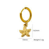 Single Tropical Summer Marine Pendant Earrings - Stainless Steel 14K Gold