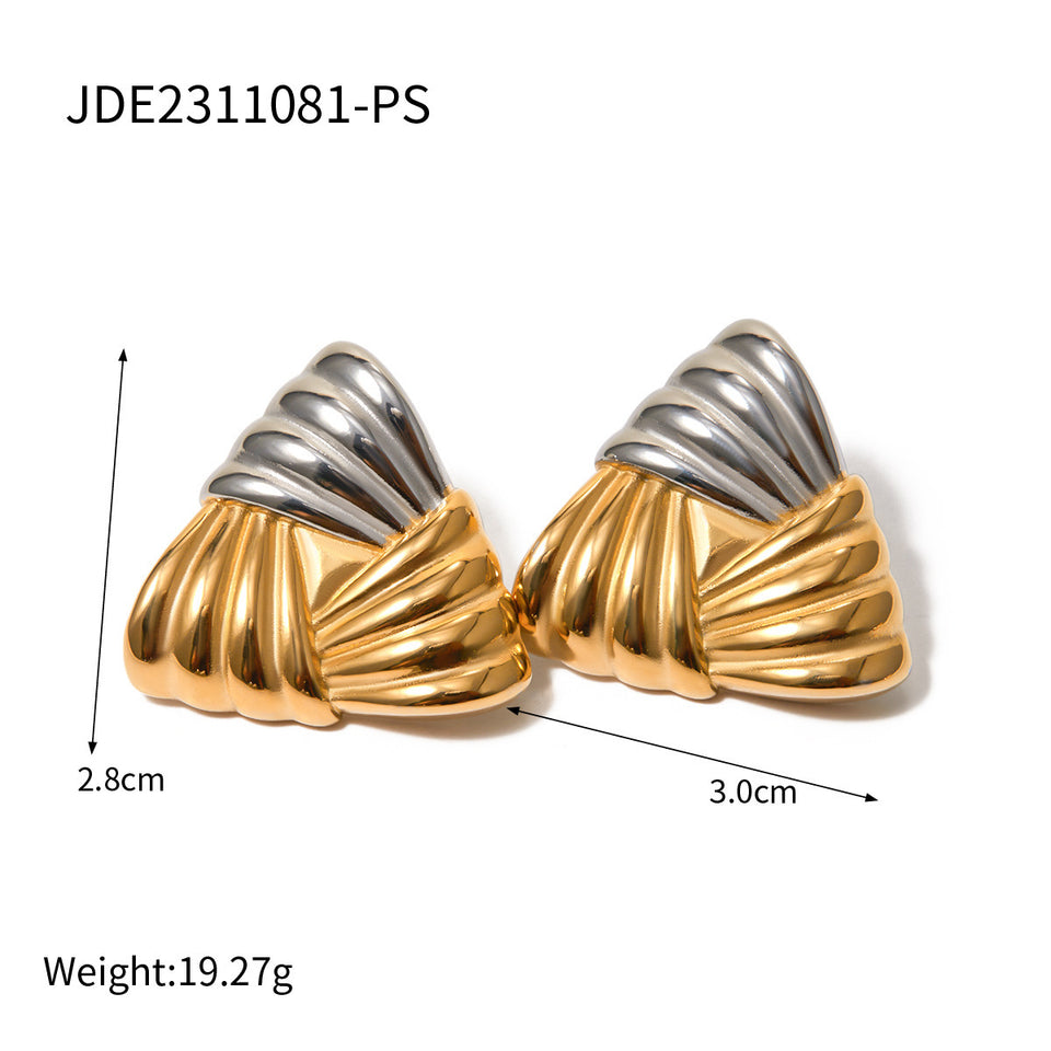 Woven Texture Triangular Earrings - 18k Gold Stainless Steel