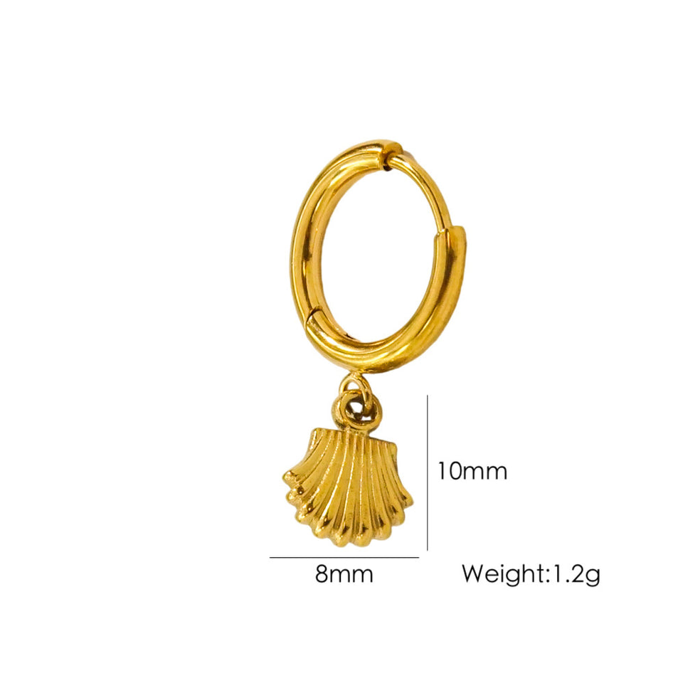 Single Tropical Summer Marine Pendant Earrings - Stainless Steel 14K Gold