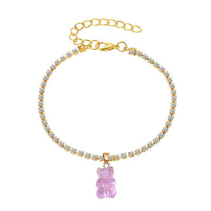 Creative Resin Bear Chain Rhinestone Anklet