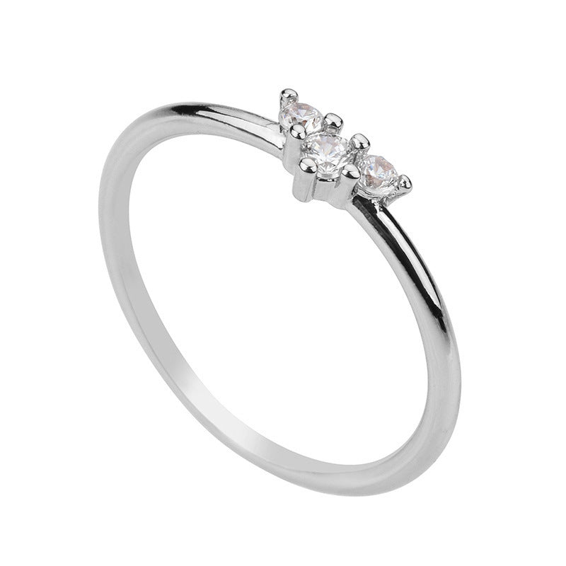 3 Inlaid Zircon Ring - Stainless Steel