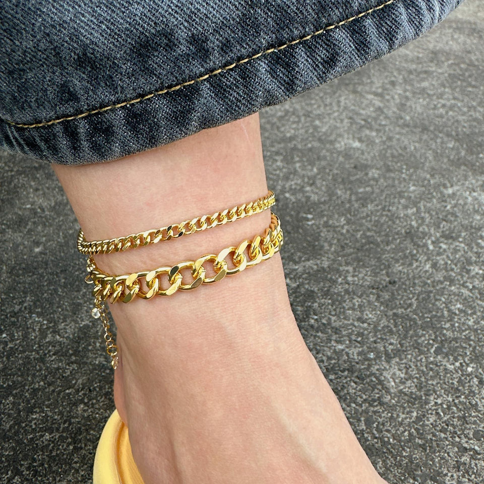 18K Gold Bold Cuban Link Chain Anklet Grinding Chain Fashion