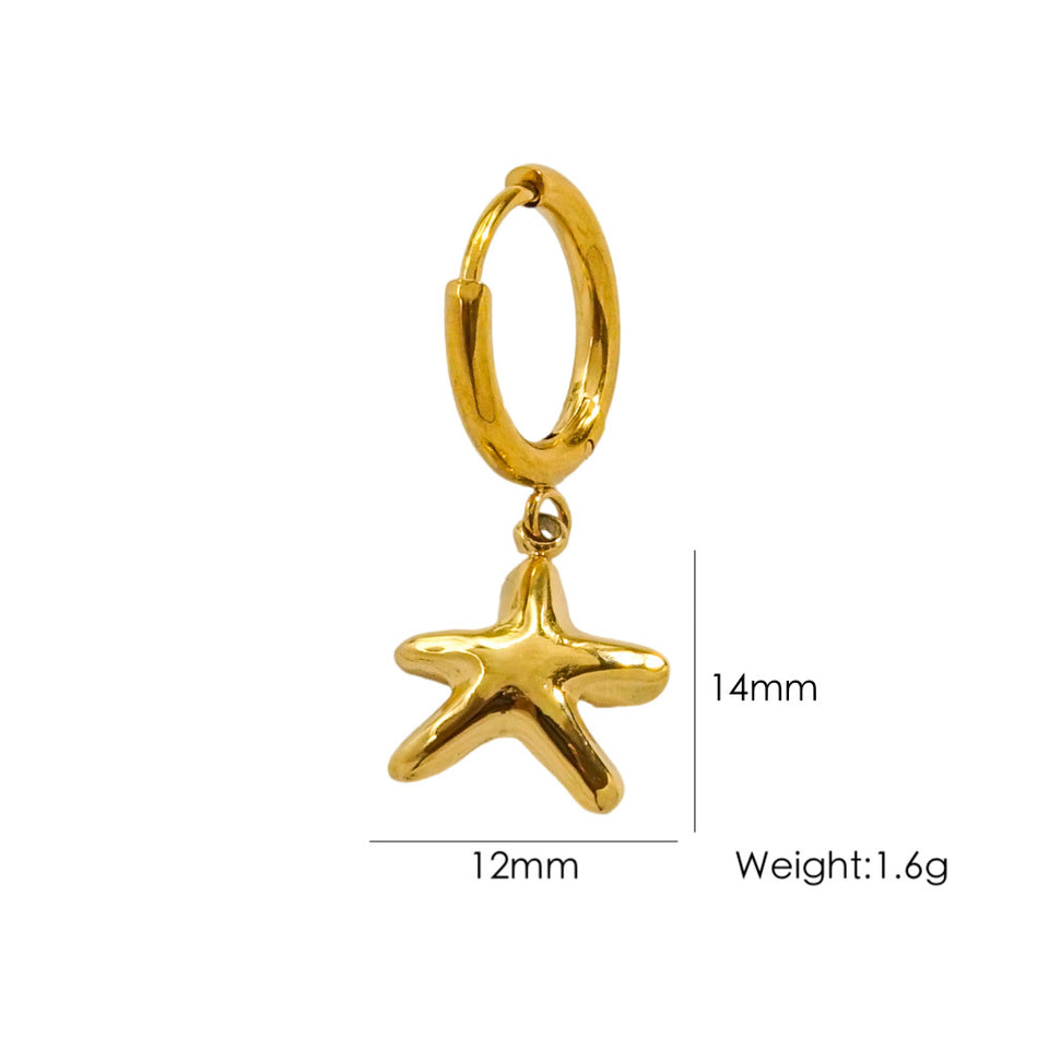 Single Tropical Summer Marine Pendant Earrings - Stainless Steel 14K Gold