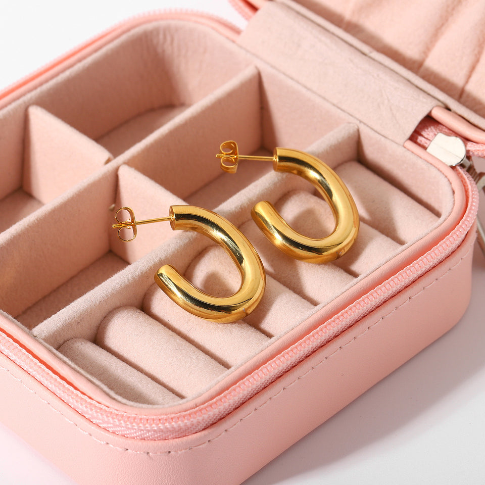 C- Shaped Earrings - 18K Gold Plated Stainless Steel
