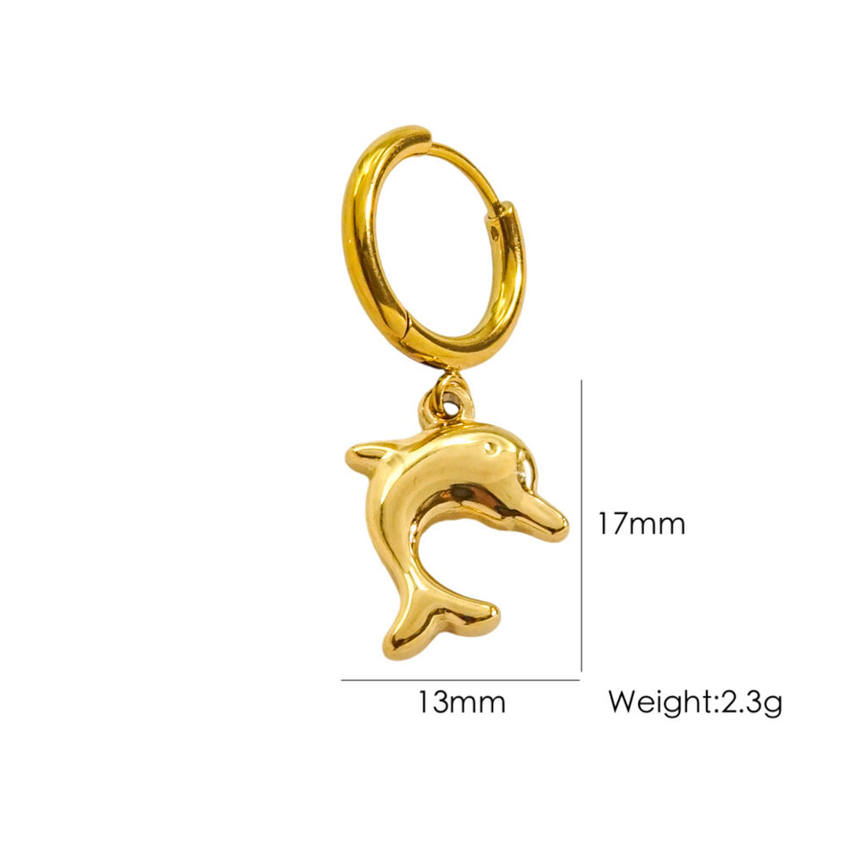 Single Tropical Summer Marine Pendant Earrings - Stainless Steel 14K Gold