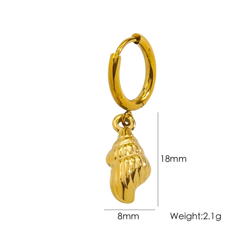 Single Tropical Summer Marine Pendant Earrings - Stainless Steel 14K Gold