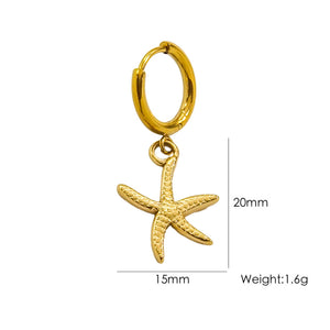 Single Tropical Summer Marine Pendant Earrings - Stainless Steel 14K Gold