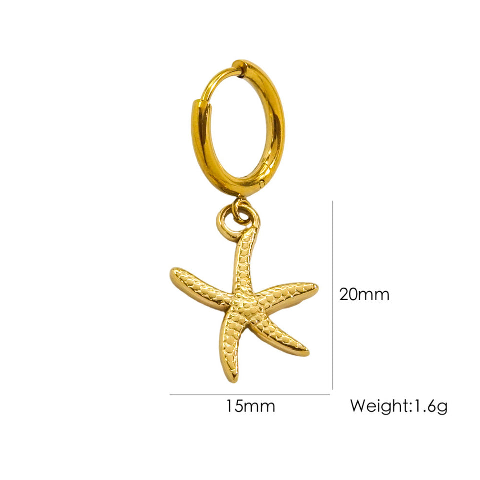 Single Tropical Summer Marine Pendant Earrings - Stainless Steel 14K Gold