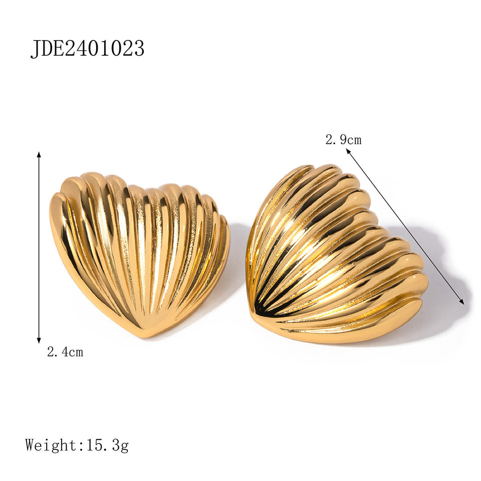 Stripe Love Heart Earrings - 18K Gold Stainless Steel