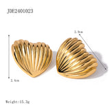 Stripe Love Heart Earrings - 18K Gold Stainless Steel
