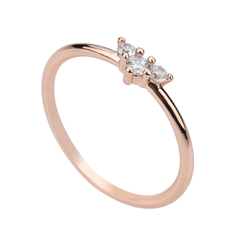 3 Inlaid Zircon Ring - Stainless Steel