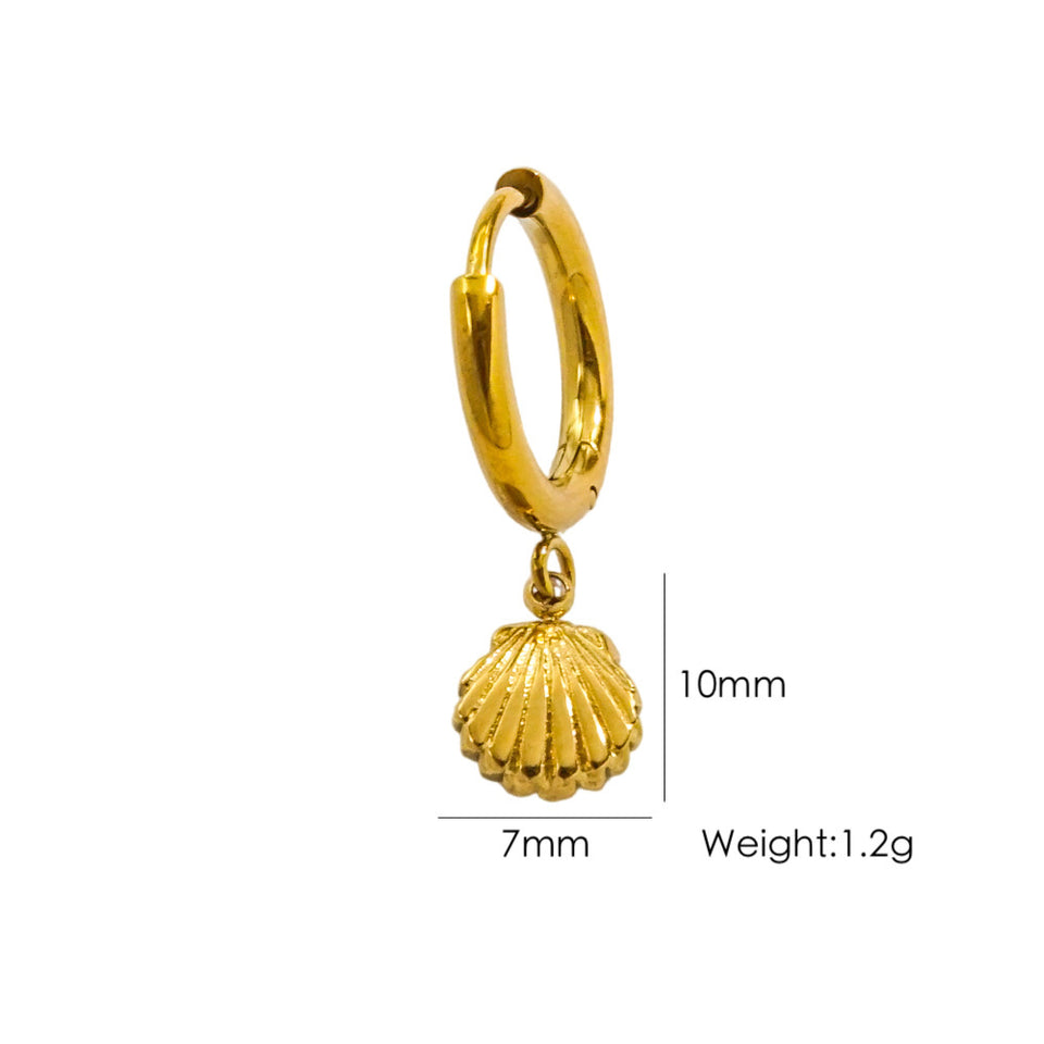 Single Tropical Summer Marine Pendant Earrings - Stainless Steel 14K Gold