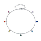 Anklets for Women Sterling Silver Multi Color Oval Rainbow Anklet Bracelets Fashion Jewelry Gifts for Women Teen Girls Friend Birthday