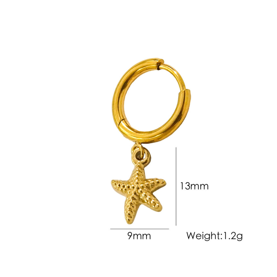 Single Tropical Summer Marine Pendant Earrings - Stainless Steel 14K Gold