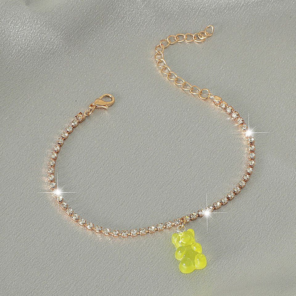 Creative Resin Bear Chain Rhinestone Anklet