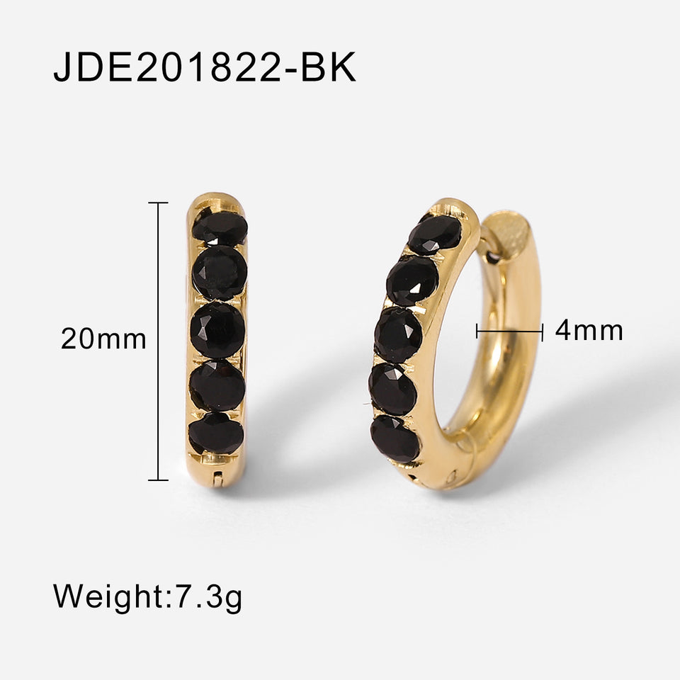 Zircon Stones Round Earrings - 18K Gold Plated Stainless Steel
