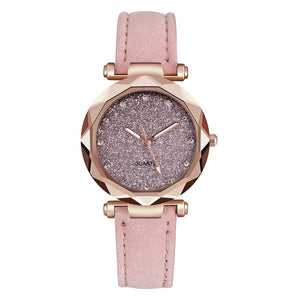 Casual Women Romantic Starry Sky Wrist Watch Leather Rhinestone Designer Ladies Clock
