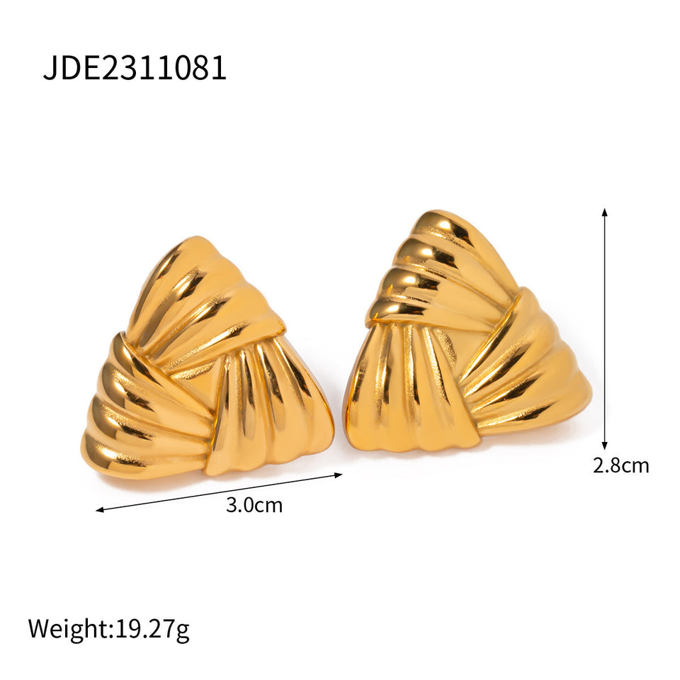 Woven Texture Triangular Earrings - 18k Gold Stainless Steel