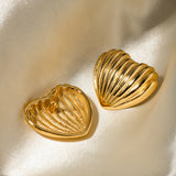 Stripe Love Heart Earrings - 18K Gold Stainless Steel