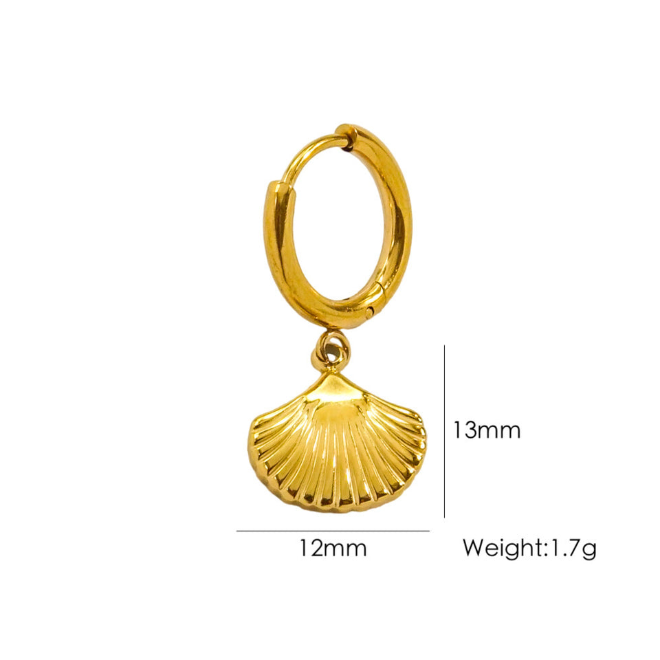 Single Tropical Summer Marine Pendant Earrings - Stainless Steel 14K Gold