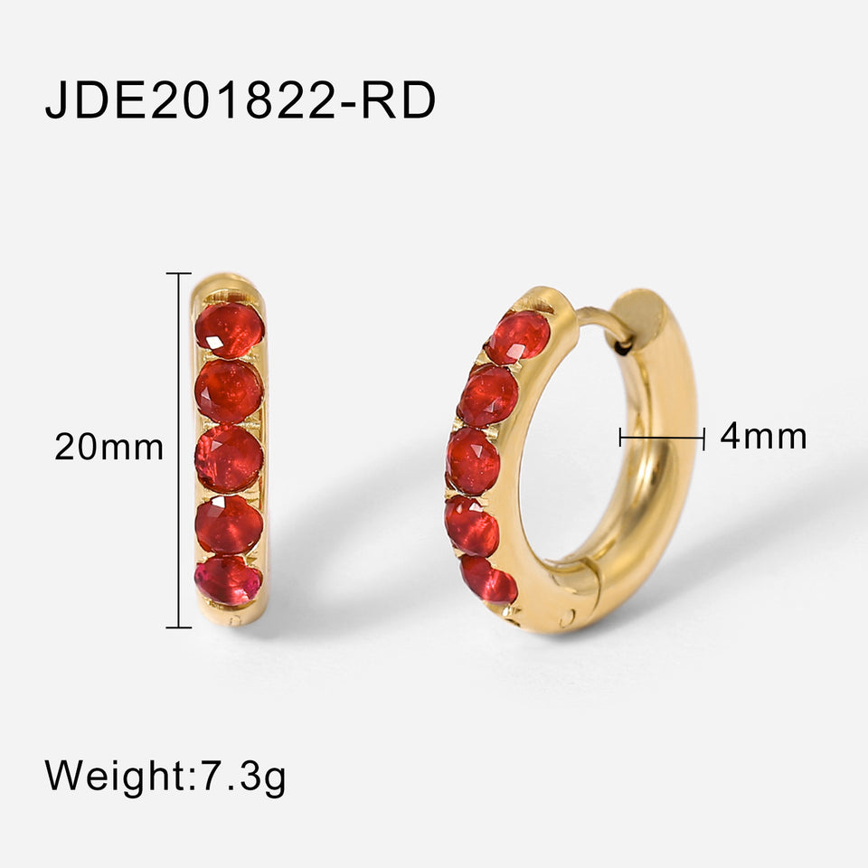 Zircon Stones Round Earrings - 18K Gold Plated Stainless Steel