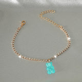 Creative Resin Bear Chain Rhinestone Anklet