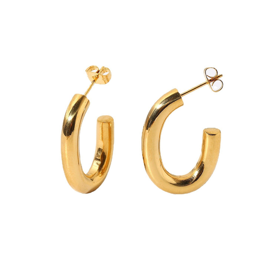 C- Shaped Earrings - 18K Gold Plated Stainless Steel