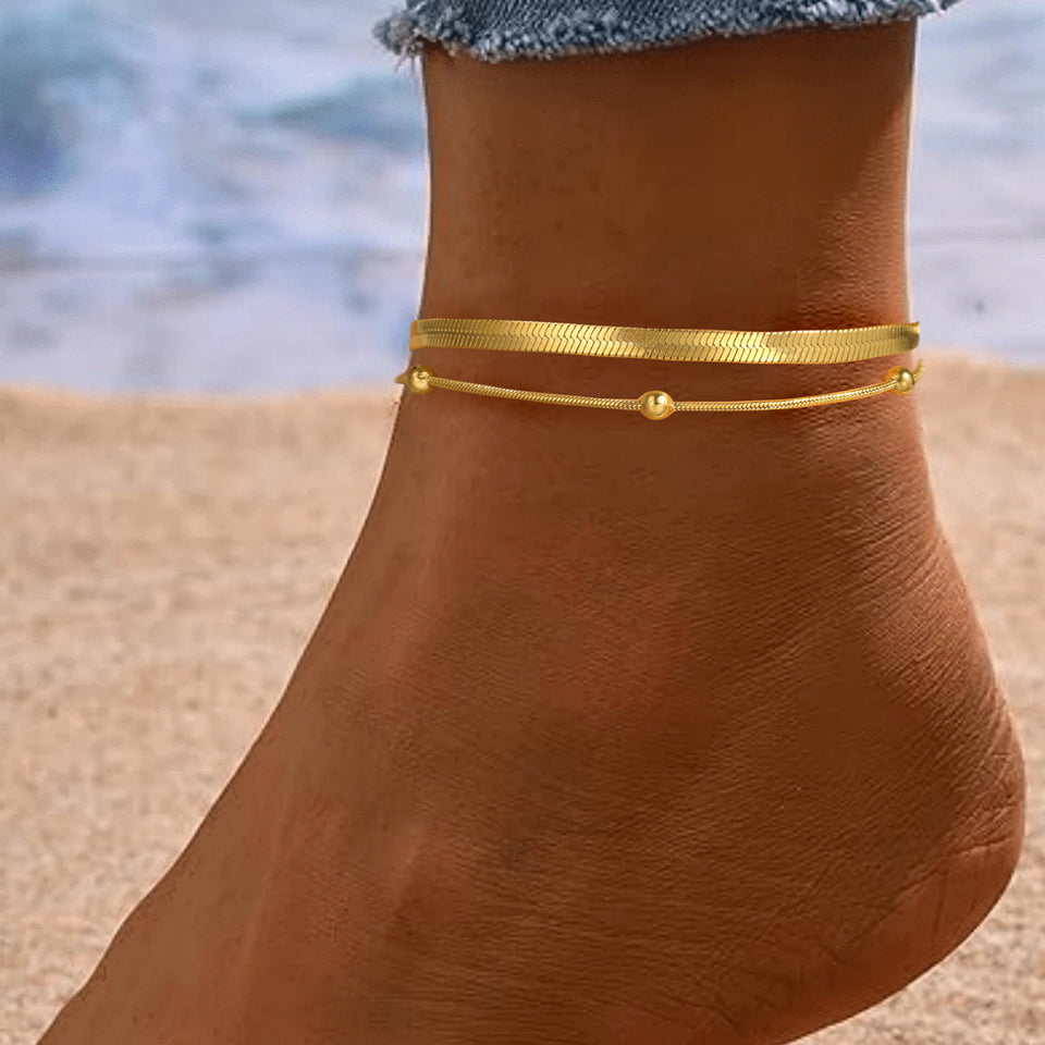 Double Snake Bone Anklet - Stainless Steel