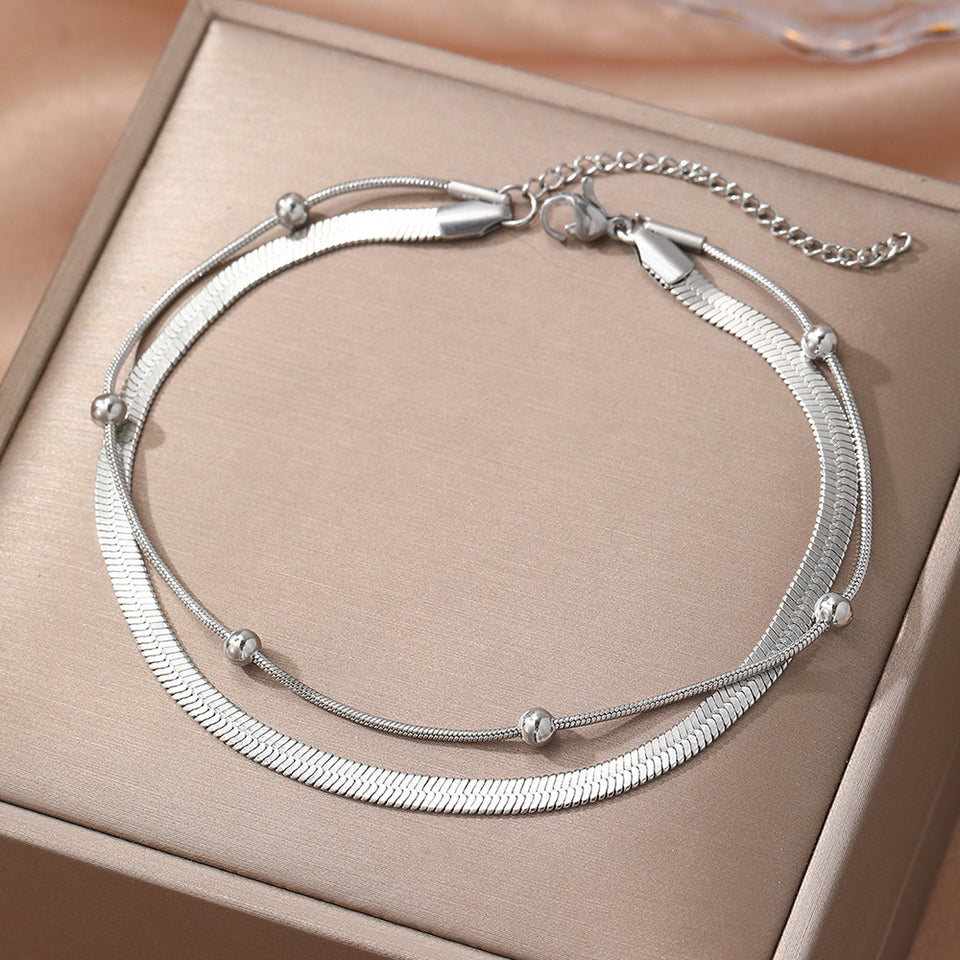 Double Snake Bone Anklet - Stainless Steel