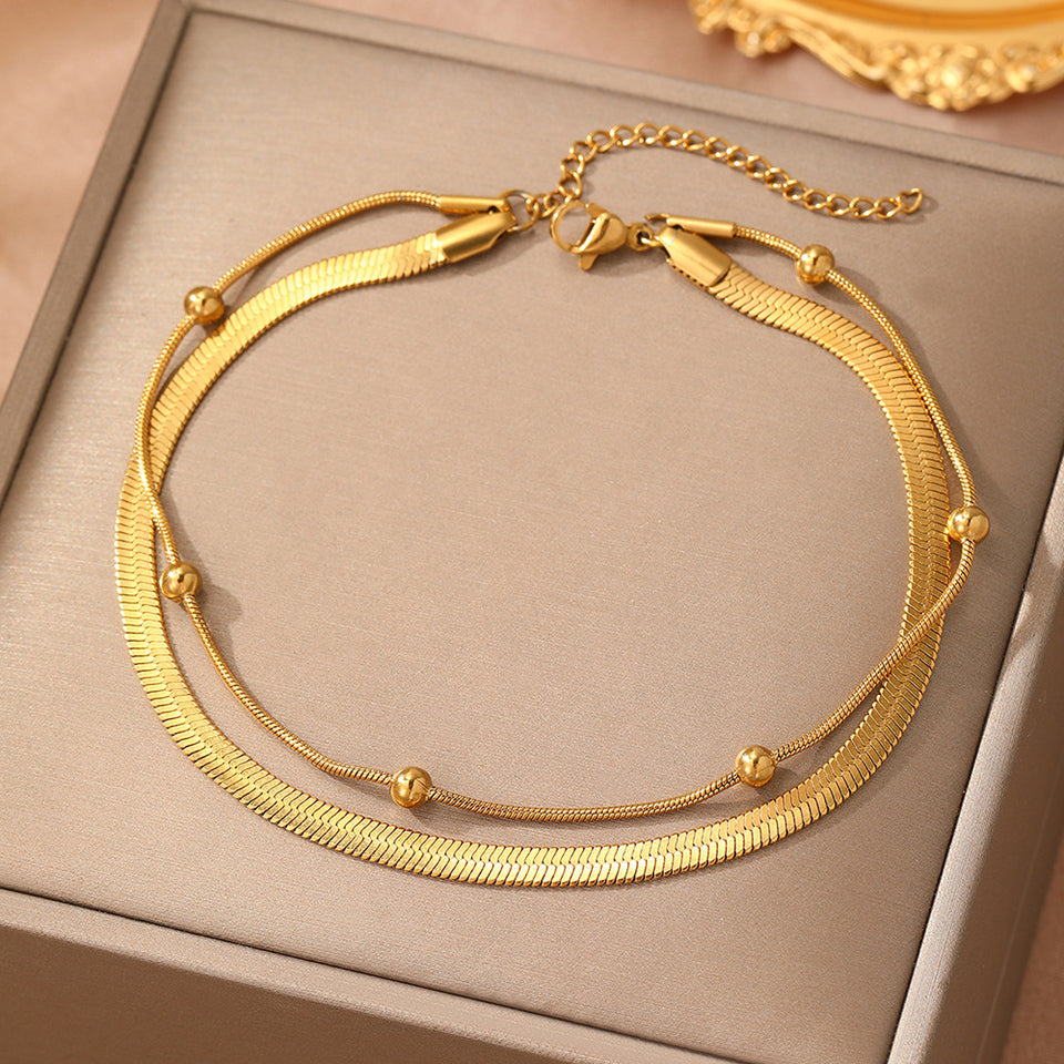 Double Snake Bone Anklet - Stainless Steel