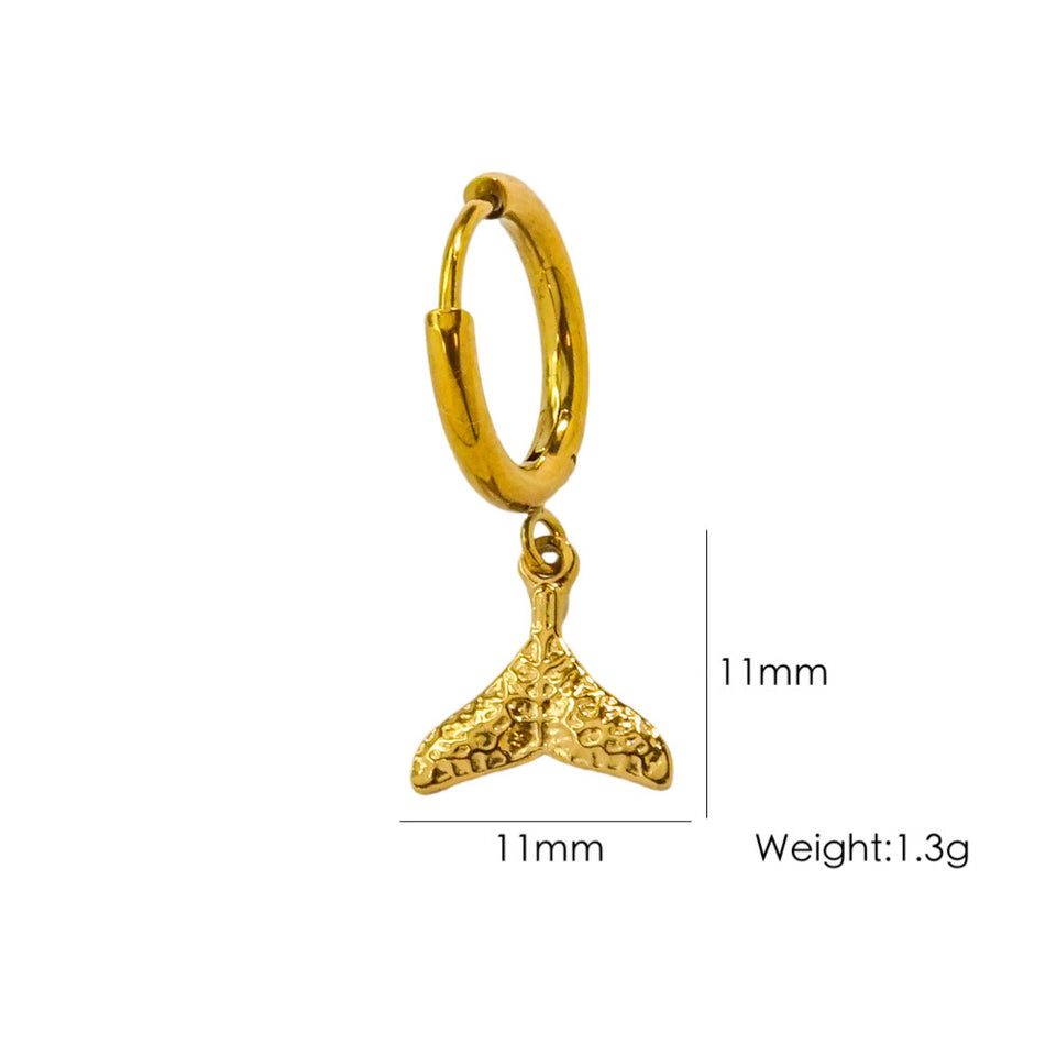 Single Tropical Summer Marine Pendant Earrings - Stainless Steel 14K Gold