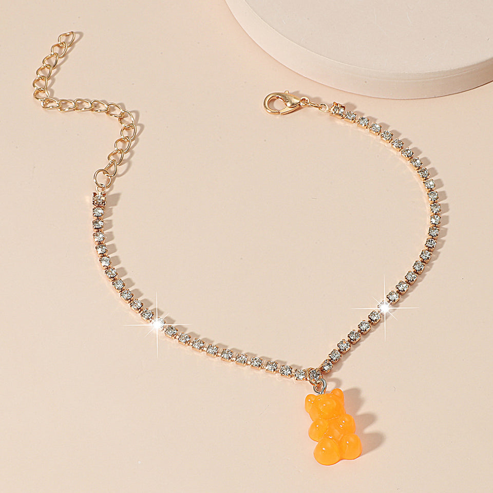Creative Resin Bear Chain Rhinestone Anklet