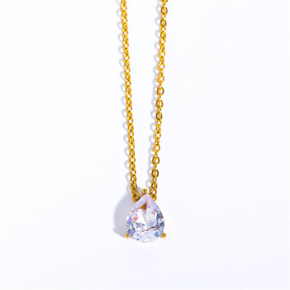Oval Zircon or Round Zircon Pendant Necklace