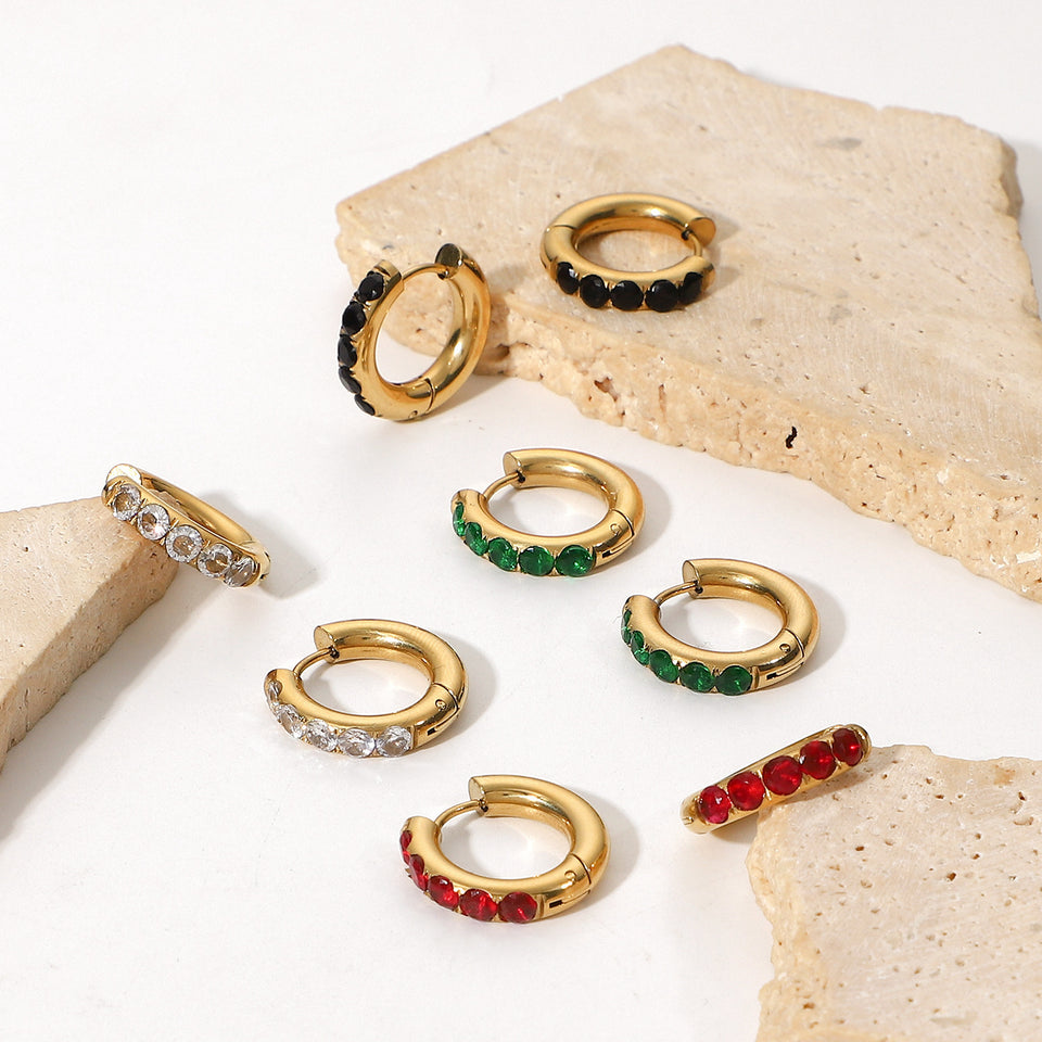 Zircon Stones Round Earrings - 18K Gold Plated Stainless Steel